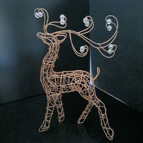 Metal Wire Reindeer 11" Seasonal Christmas Decoration Gold & Glitter Holiday - Picture 4 of 11